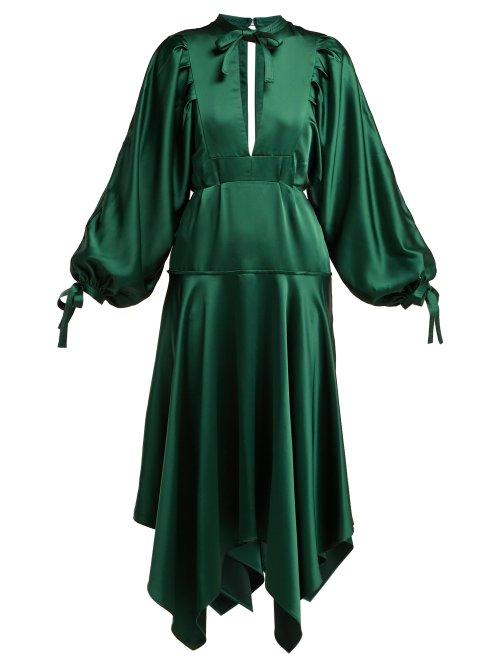 Matchesfashion.com Self-portrait - Handkerchief Hem Satin Dress - Womens - Dark Green
