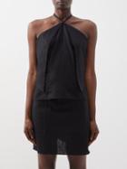 Les Vacances D'irina - Halterneck Pleated Linen Top - Womens - Black