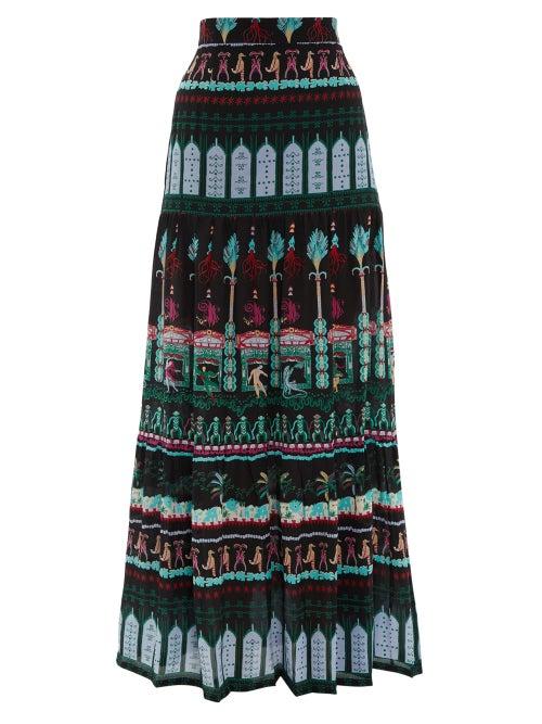 Matchesfashion.com Le Sirenuse, Positano - Sevillana Capri Prosecnium-print Silk Maxi Skirt - Womens - Black Print