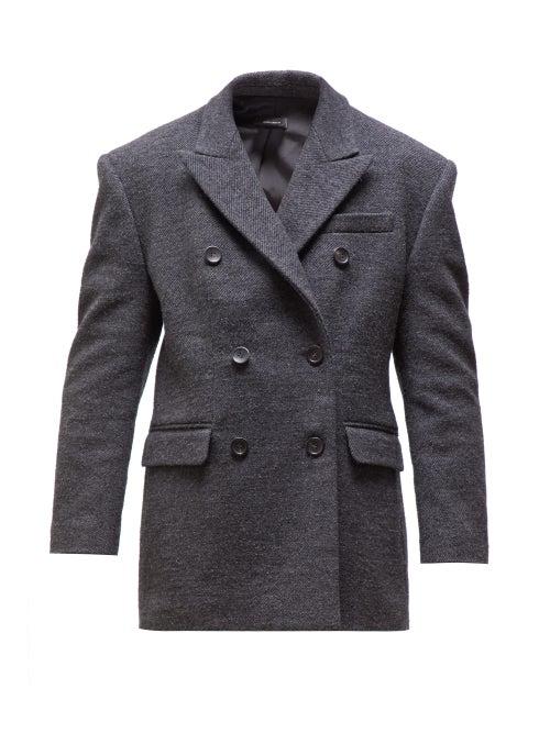 Matchesfashion.com Isabel Marant - Hermine Double Breasted Cotton Blend Blazer - Womens - Dark Grey