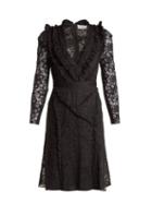 Matchesfashion.com Altuzarra - Ourika Valencienne Lace Ruffle Trimmed Dress - Womens - Black