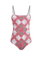 Matchesfashion.com Belize - Saffron Patchwork Seersucker Swimsuit - Womens - Red Multi