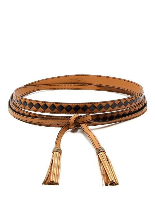 Matchesfashion.com Bottega Veneta - Leather And Watersnake Belt - Womens - Brown