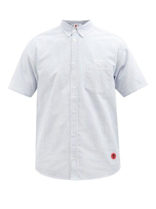 Icecream - Logo-flock Striped Cotton Shirt - Mens - Blue