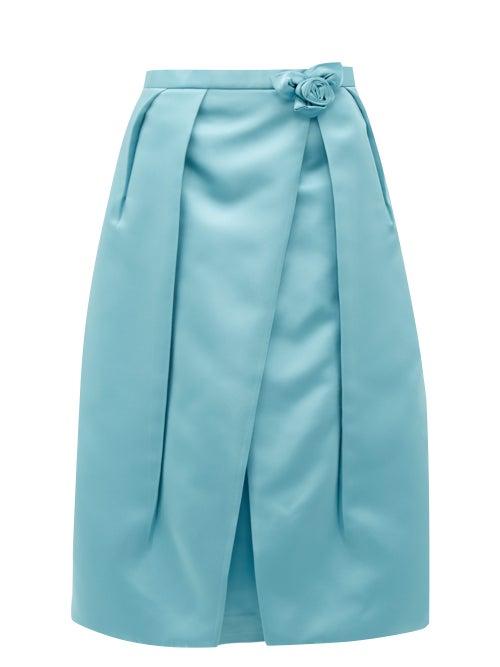 Matchesfashion.com Prada - Rosette Waist Duchess Satin Skirt - Womens - Blue