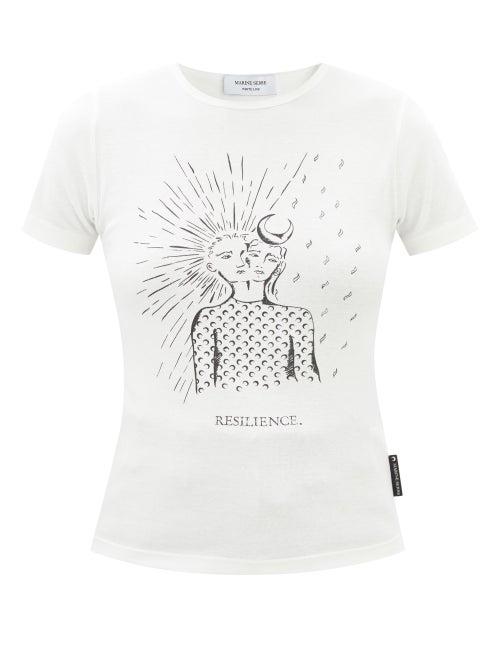 Marine Serre - Card-print Organic-cotton T-shirt - Womens - White