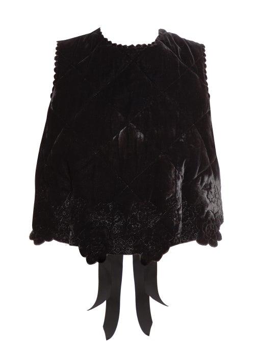 Matchesfashion.com Cecilie Bahnsen - Amarylis Quilted Velvet Crop Top - Womens - Black