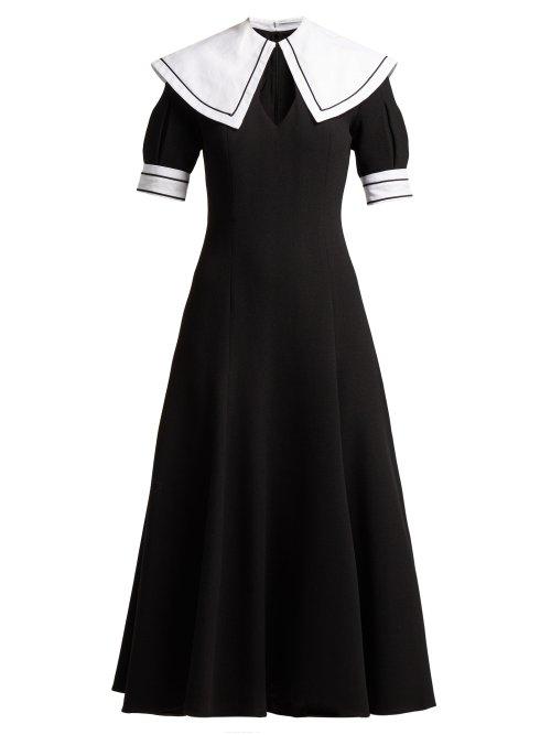 Matchesfashion.com Emilia Wickstead - Sabine Short Sleeved Wool Crepe Midi Dress - Womens - Black