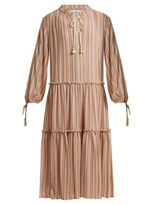 Matchesfashion.com See By Chlo - Tiered Striped Gauze Dress - Womens - Beige Stripe