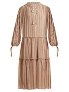 Matchesfashion.com See By Chlo - Tiered Striped Gauze Dress - Womens - Beige Stripe