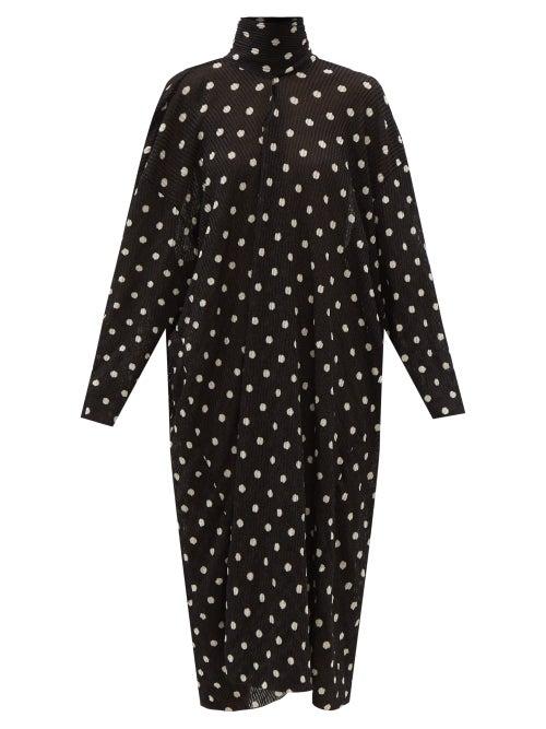 Matchesfashion.com Balenciaga - Tie-neck Polka-dot Ribbed Dress - Womens - Black White