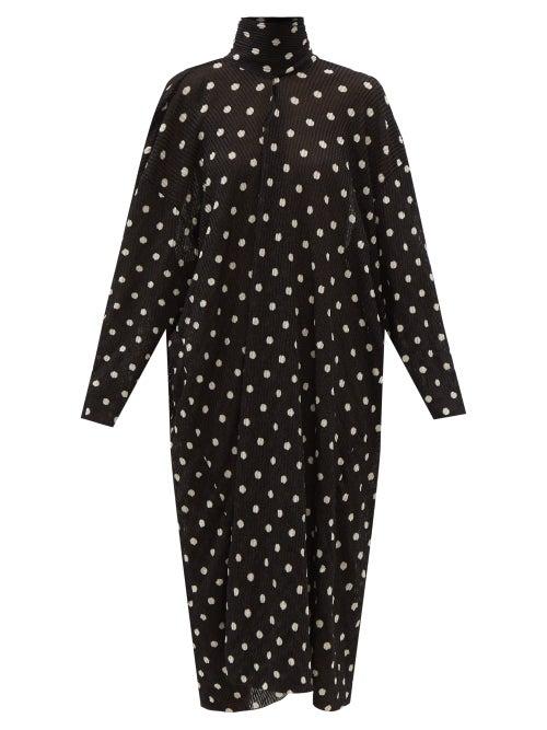 Matchesfashion.com Balenciaga - Tie-neck Polka-dot Ribbed Dress - Womens - Black White