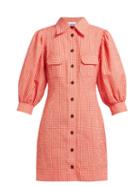 Matchesfashion.com Ganni - Gingham Puff Sleeve Seersucker Mini Shirtdress - Womens - Red White