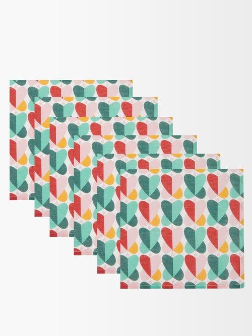 La Doublej - Set Of Six Farfalle-print Linen Napkins - Womens - Multi