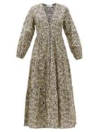 Matchesfashion.com Matteau - The Long Sleeve Button Organic-cotton Maxi Dress - Womens - Black Print