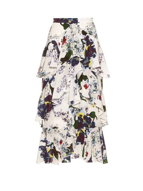 Erdem Simone Forget Me Not-print Silk-crepe Skirt
