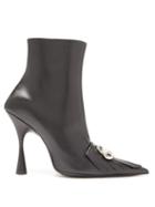 Matchesfashion.com Balenciaga - Fringed Point Toe Leather Ankle Boots - Womens - Black Silver