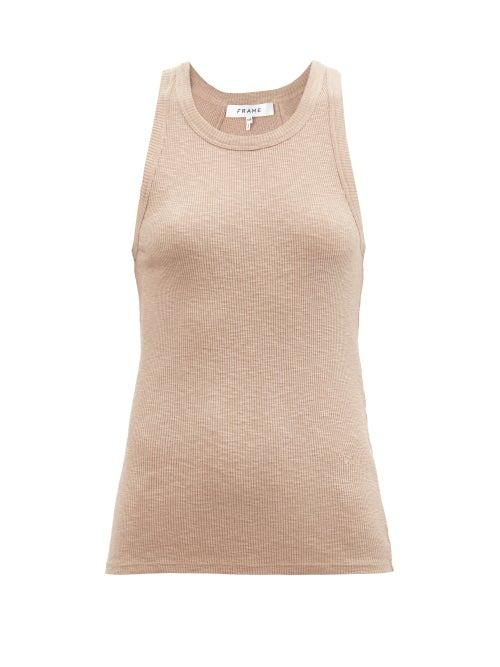 Frame - Boyfriend Racer Cotton-jersey Tank Top - Womens - Beige