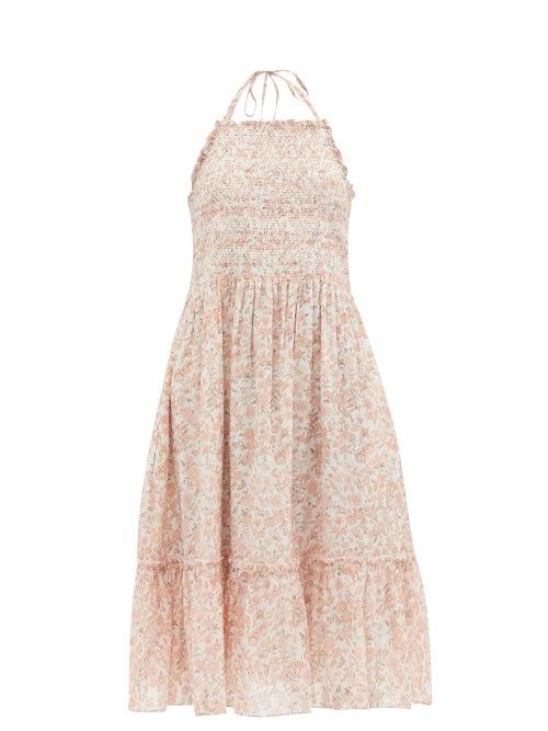 Ladies Beachwear Loveshackfancy - Ottawa Floral-print Cotton-voile Dress - Womens - Pink Multi