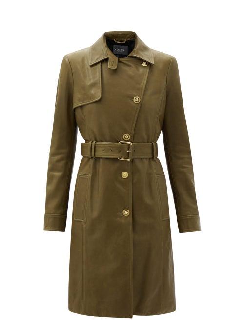 Matchesfashion.com Versace - Medusa-button Leather Trench Coat - Womens - Khaki