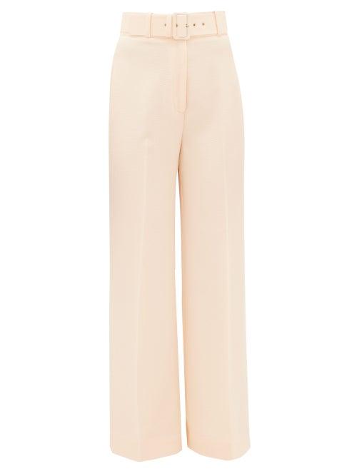 Matchesfashion.com Emilia Wickstead - Jana Belted High-rise Cloqu Trousers - Womens - Cream
