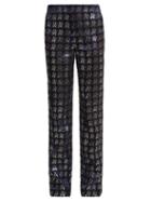 Matchesfashion.com Diane Von Furstenberg - Waved Check Jacquard Straight Leg Trousers - Womens - Navy Multi