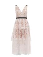 Matchesfashion.com Self-portrait - Starlet Rose Floral-embroidered Tulle Midi Dress - Womens - Light Pink