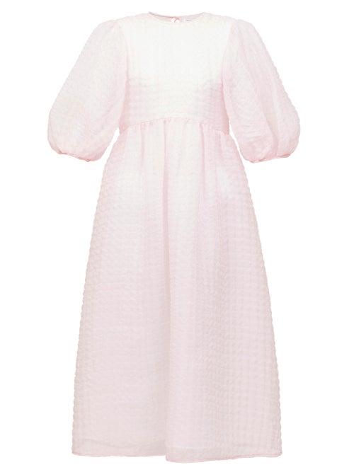 Matchesfashion.com Cecilie Bahnsen - Karmen Tie-back Puff-sleeve Organza Midi Dress - Womens - Pink