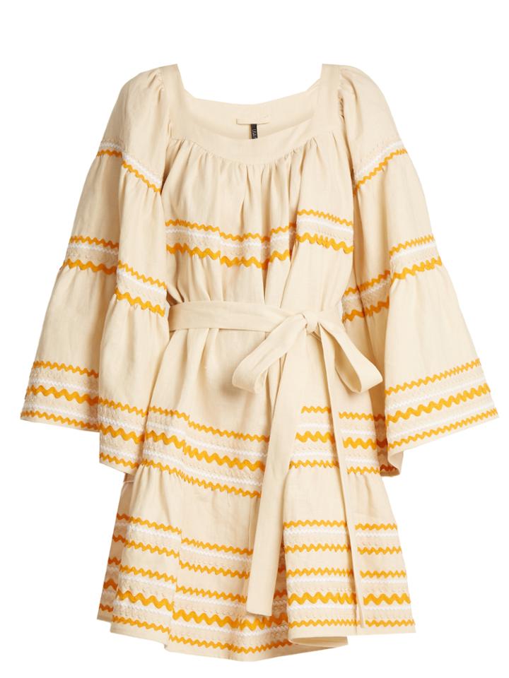 Lisa Marie Fernandez Ric-rac Trimmed Ruffled Linen Dress