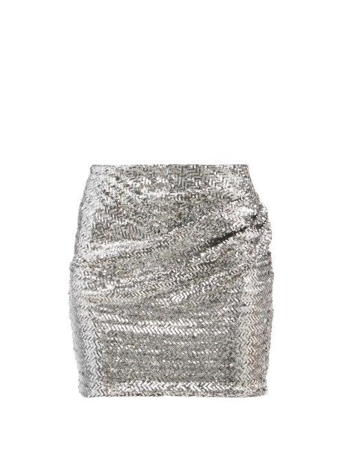 David Koma - Ruched Sequinned Mini Skirt - Womens - Silver