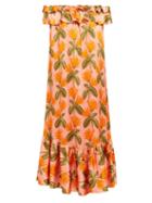 Matchesfashion.com Borgo De Nor - Agata Floral Print Silk Satin Midi Dress - Womens - Orange Multi