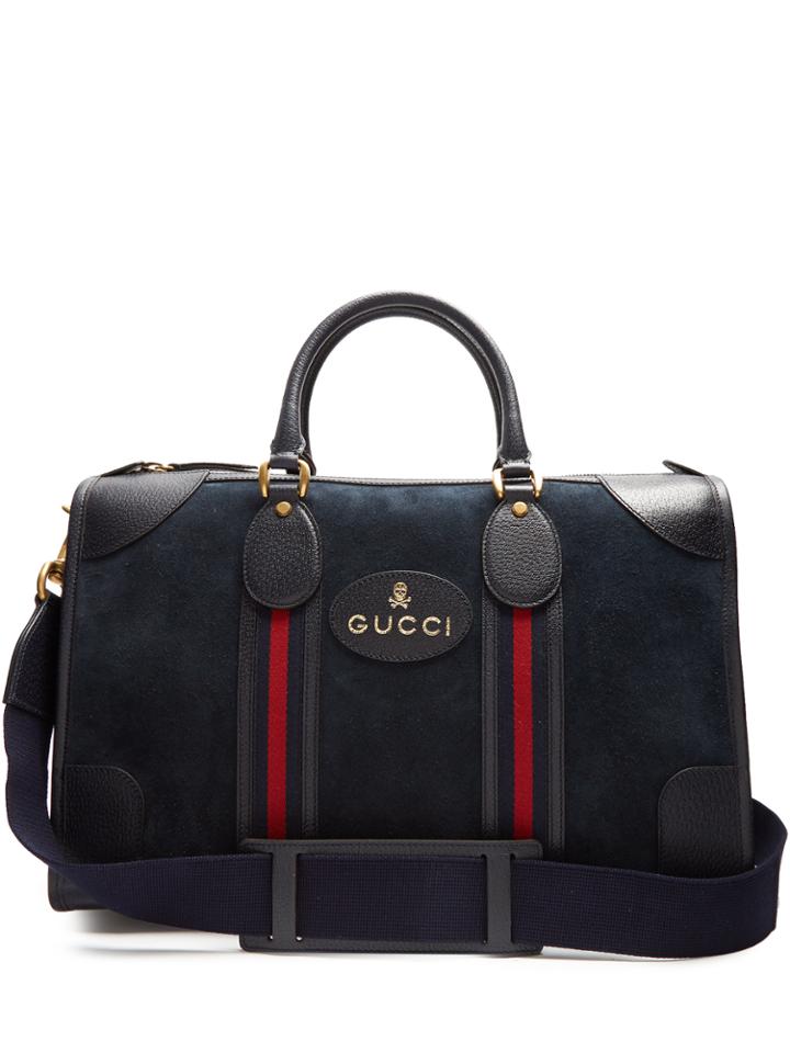 Gucci Skull And Bone-embossed Suede Holdall