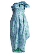 Matchesfashion.com Carolina Herrera - Ruffle Trimmed Floral Jacquard Dress - Womens - Blue Print