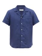 Matchesfashion.com Odyssee - Bastide Cuban Collar Slubbed Linen Poplin Shirt - Mens - Navy