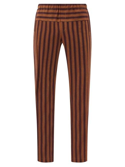 Matchesfashion.com Wales Bonner - Kingston Elasticated-waist Striped Wool Trousers - Mens - Brown