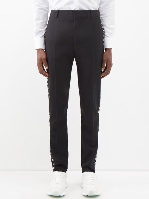 Alexander Mcqueen - Eyelet-embellished Wool-twill Trousers - Mens - Black