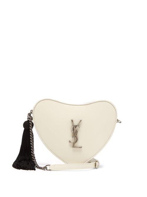 Matchesfashion.com Saint Laurent - Sac Caur Heart Shaped Leather Cross Body Bag - Womens - White
