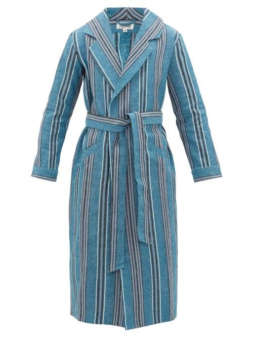 Matchesfashion.com P. Le Moult - Oxford Striped Cotton Robe - Mens - Blue Multi