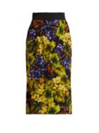 Matchesfashion.com Dolce & Gabbana - Grape Print Cady Midi Skirt - Womens - Black Multi
