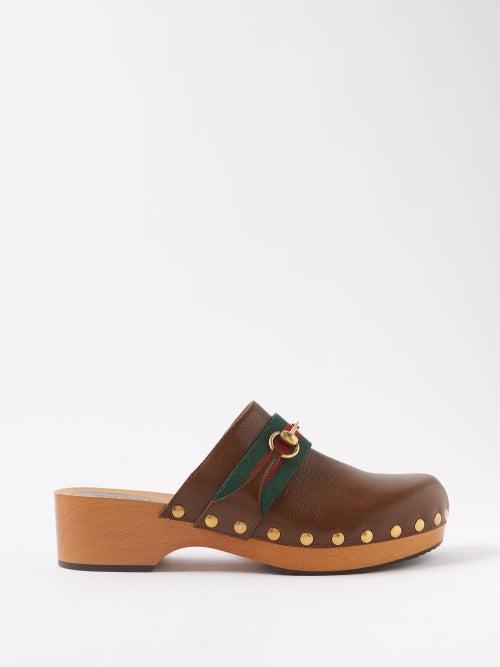 Gucci - Horsebit Web-stripe Leather Clogs - Mens - Brown
