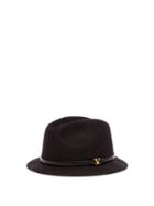 Matchesfashion.com Valentino - V Ring Leather Trimmed Felt Fedora Hat - Womens - Black