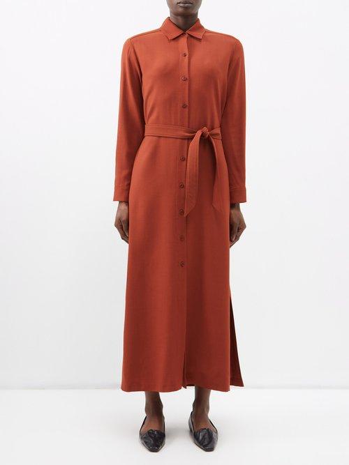 A.p.c. - Gwyneth Belted Canvas Shirt Dress - Womens - Dark Red