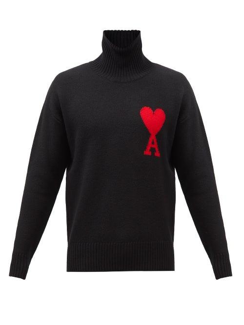 Ami - Ami De Caur-logo Roll-neck Wool Sweater - Mens - Black