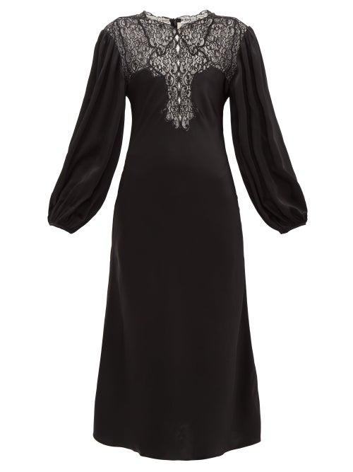 Matchesfashion.com Christopher Kane - Lace Bodice Balloon Sleeve Satin Dress - Womens - Black
