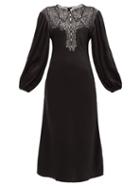 Matchesfashion.com Christopher Kane - Lace Bodice Balloon Sleeve Satin Dress - Womens - Black