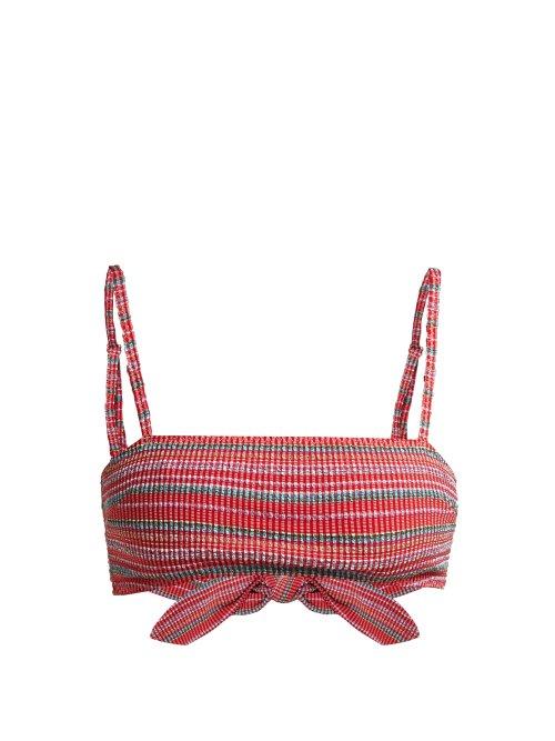 Matchesfashion.com Belize - Lucy Striped Seersucker Bikini Top - Womens - Red