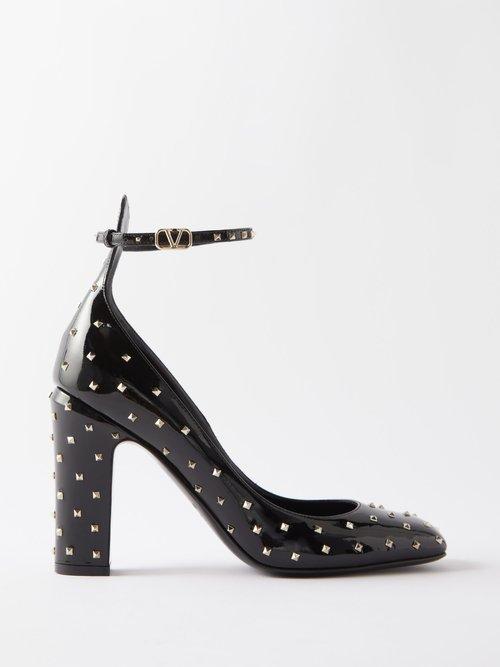 Valentino Garavani - Tan-go 100 Micro-stud Patent-leather Pumps - Womens - Black