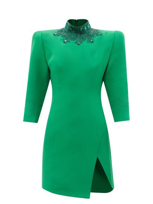 Andrew Gn - Crystal-embellished Twill Mini Dress - Womens - Green