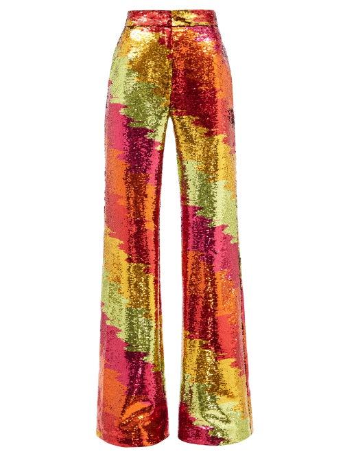 Halpern - Ombr-stripe Sequinned Wide-leg Trousers - Womens - Multi