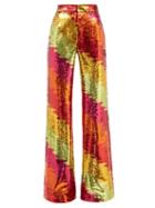 Halpern - Ombr-stripe Sequinned Wide-leg Trousers - Womens - Multi